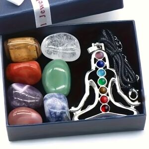 8pcs/Set Natural Stone Polished Pendants, Necklace, Bracelet And Poster Set.